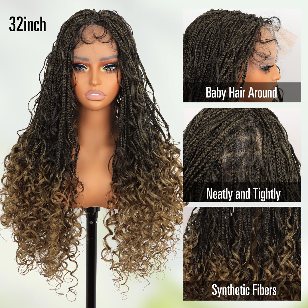 Orientfashion Bohemian Synthetic Full Lace Front Crochet Wigs Knotless Box Braided Wigs with Baby Hair for Black Women