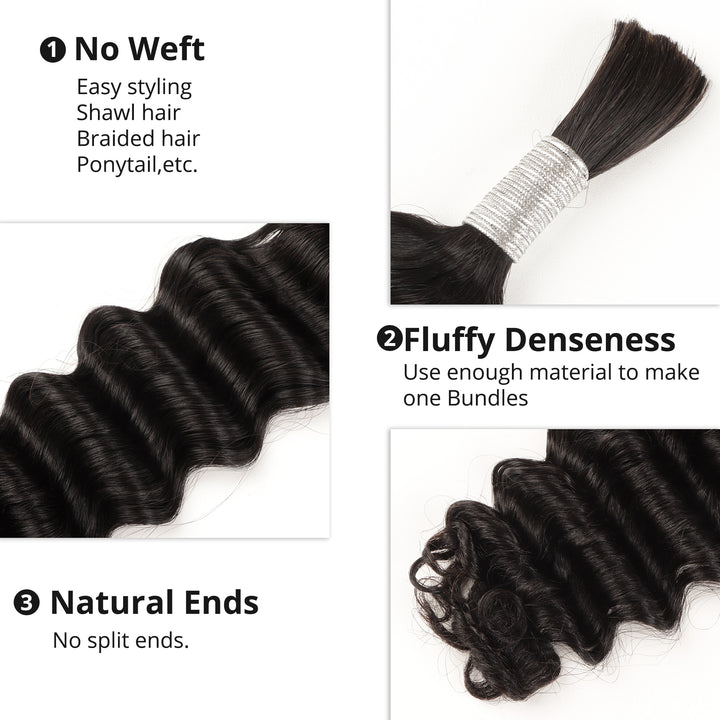 Orientfashion Bulk Human Braiding Hair Deep Wave Human Hair Extensions for Micro Braids Hair