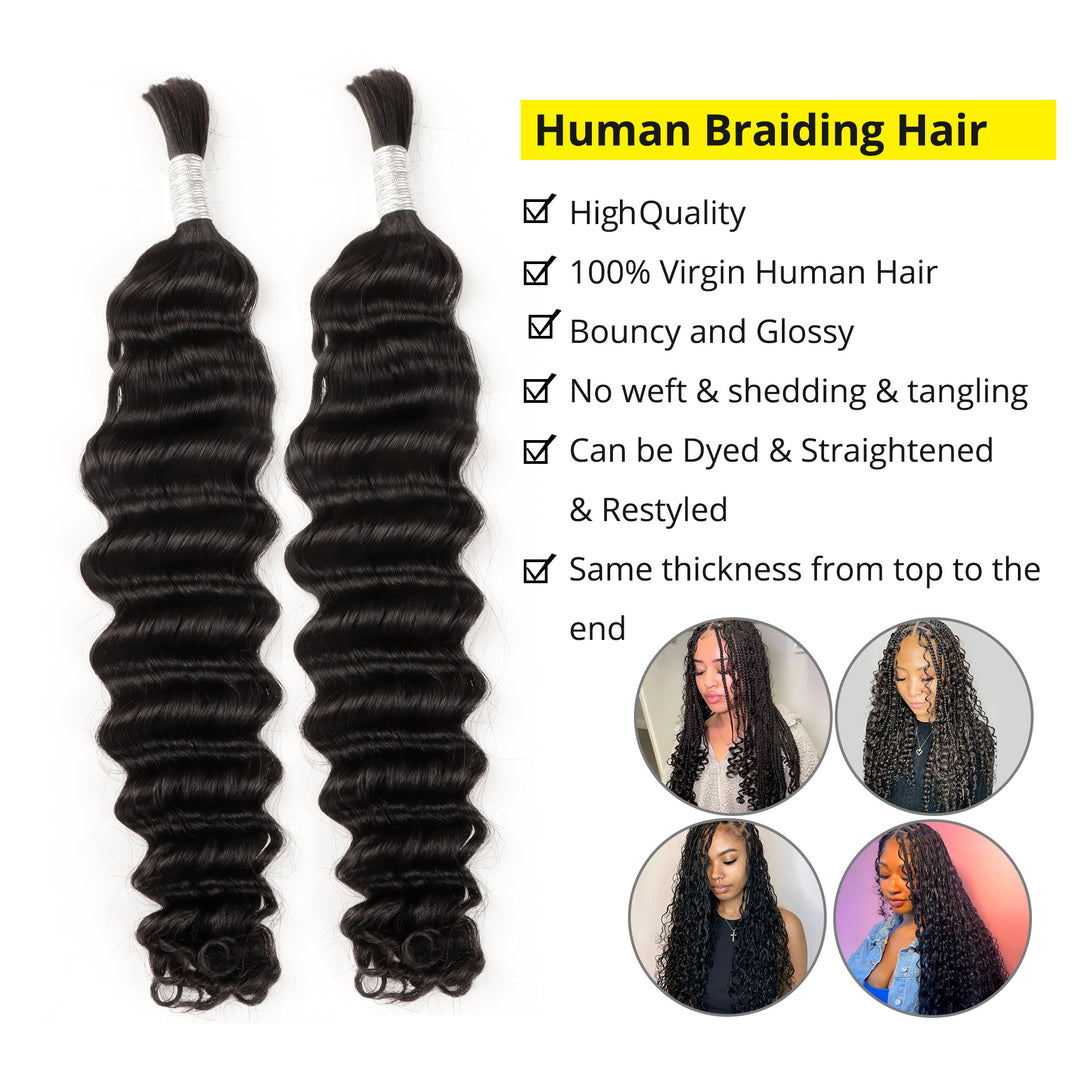 Orientfashion Bulk Human Braiding Hair Deep Wave Human Hair Extensions for Micro Braids Hair