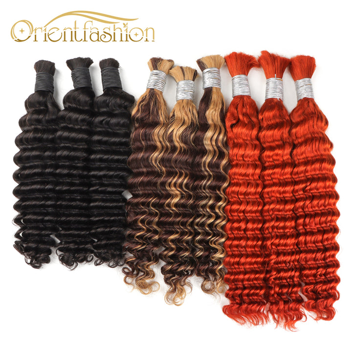 Orientfashion Bulk Human Braiding Hair Deep Wave Human Hair Extensions for Micro Braids Hair